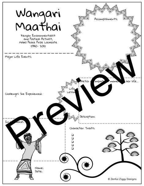 Wangari Maathai Activity Package- Printable Sketch Notes, Journals, Poster