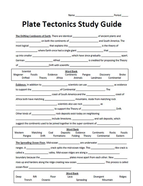 Plate Tectonics Fill-in-the-Blank Study Guide