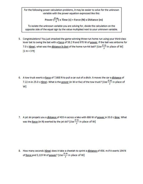 Power and Force Problem Set with a Key