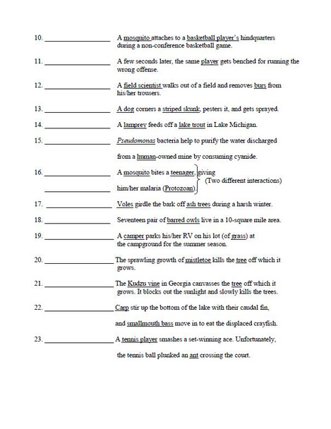 Interactions of Species Classification Activity #2