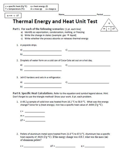 Thermal Energy and Heat Unit Test 