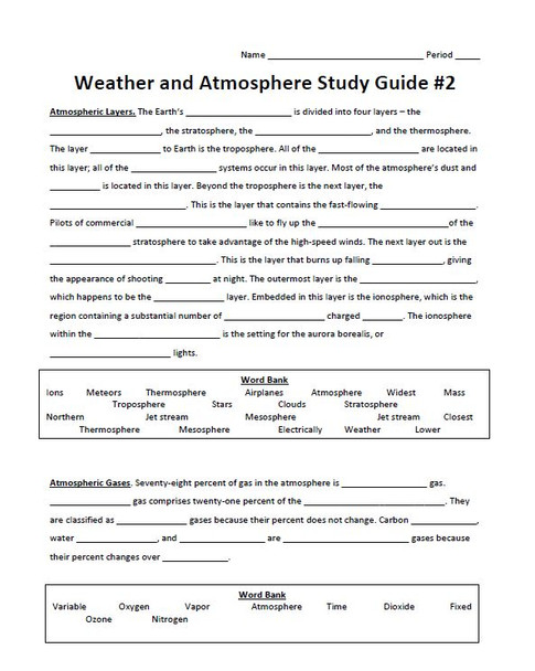 Weather and Atmosphere Study Guide #2 with a Key