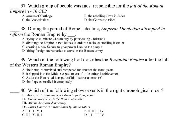 Unit 2 Test - Ancient Greece and Ancient Rome