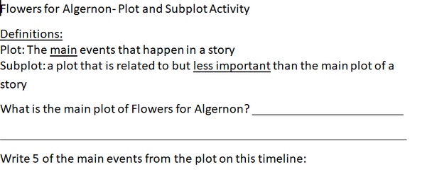 Flowers for Algernon- Plot and Subplot Activity