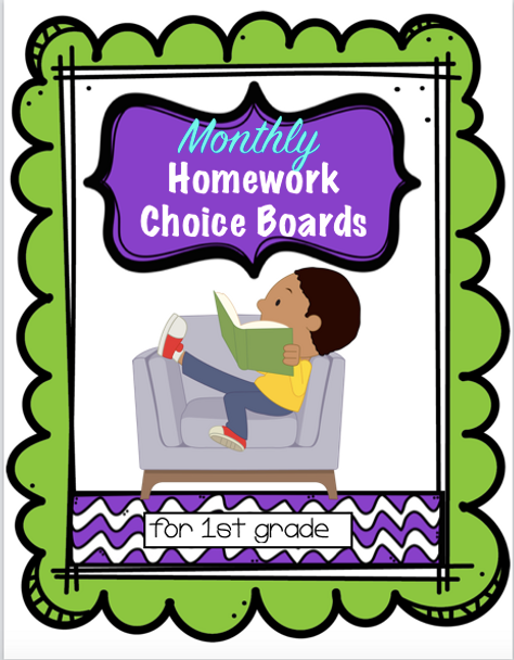 1st Grade Homework Choice Boards for All Year