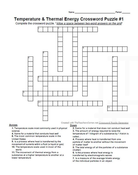 Temperature and Thermal Energy Crossword Puzzle Set