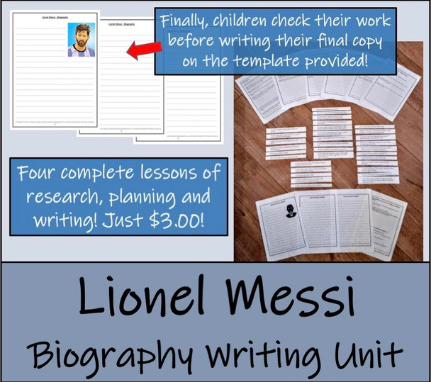 Lionel Messi - 5th & 6th Grade Biography Writing Activity