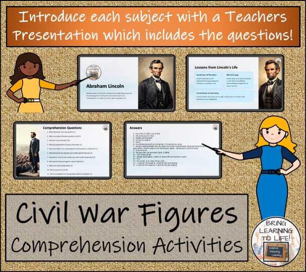 American Civil War Key Figures Close Reading Activity Bundle | 5th & 6th Grade