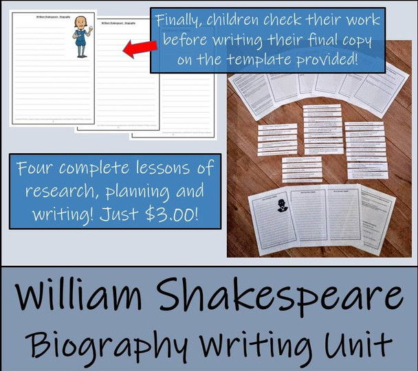 William Shakespeare - 5th & 6th Grade Biography Writing Activity