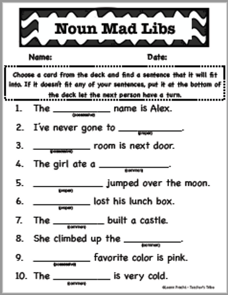 Common, Proper and Possessive Nouns Center