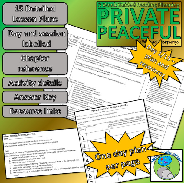 Private Peaceful - Michael Morpurgo: Guided Reading 15 lesson plans and Resources