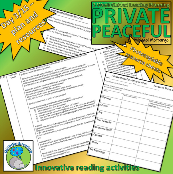 Private Peaceful - Michael Morpurgo: Guided Reading 15 lesson plans and Resources