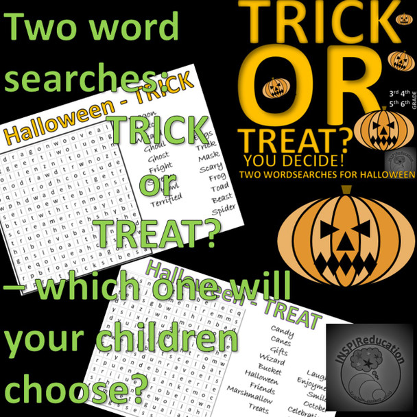 Halloween Word Searches - "Trick" or "Treat" - Which will your children choose? Support Spellings