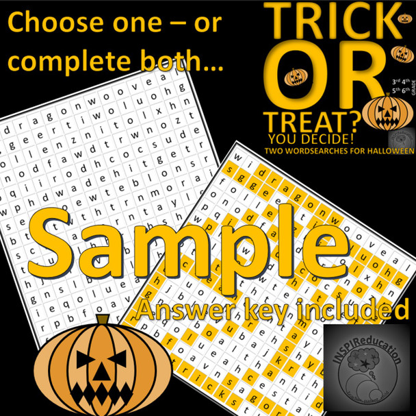 Halloween Word Searches - "Trick" or "Treat" - Which will your children choose? Support Spellings