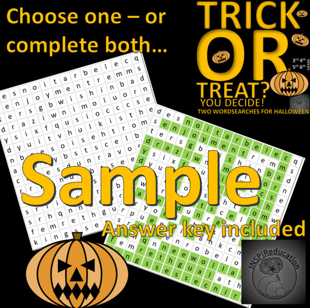 Halloween Word Searches - "Trick" or "Treat" - Which will your children choose? Support Spellings