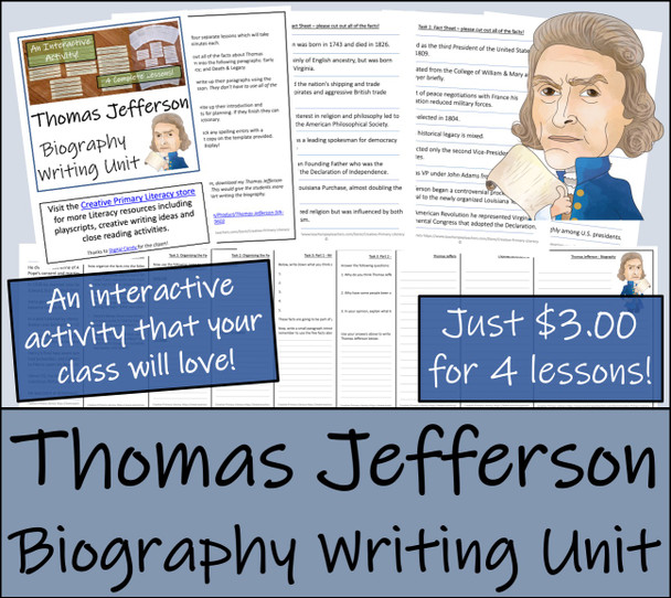 Thomas Jefferson - 5th & 6th Grade Biography Writing Activity