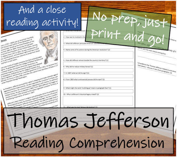 Thomas Jefferson - 5th & 6th Grade Close Read & Biography Writing Bundle