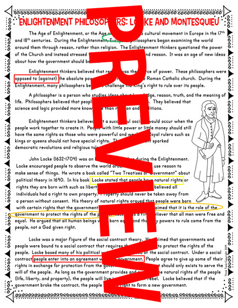 Enlightenment Color by Number and Text Marking : Locke and Montesqueiu