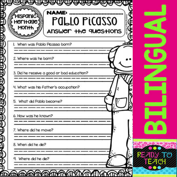 Hispanic Heritage Month - Pablo Picasso - Worksheets and Readings (Bilingual)