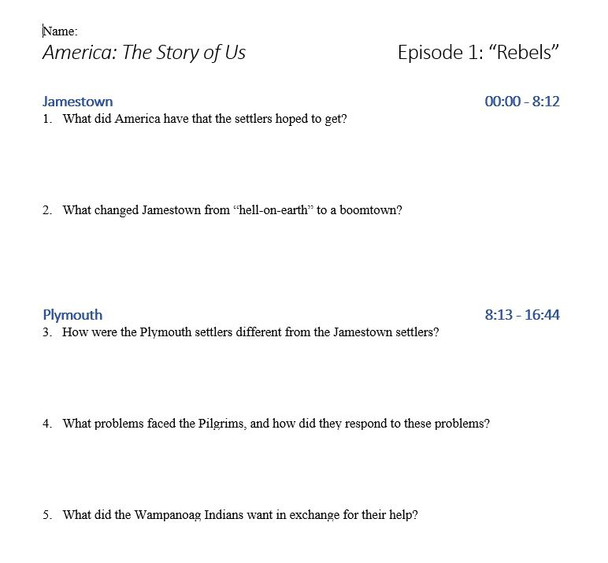 America: The Story of Us Video Viewing Guides