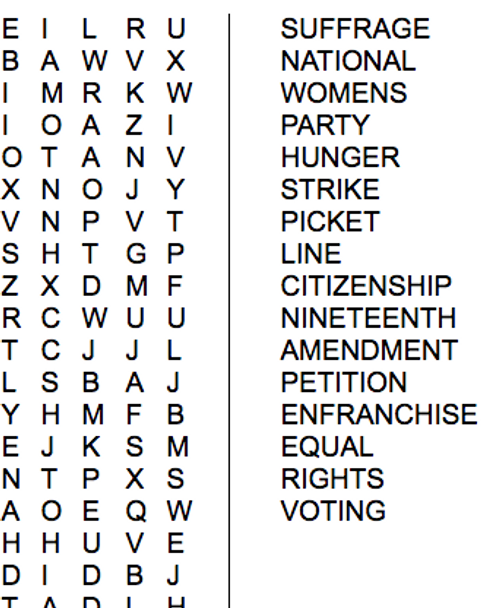 Suffrage Word Search