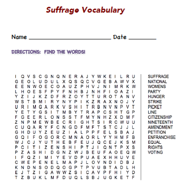 Suffrage Word Search