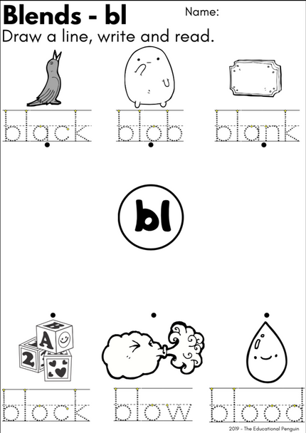 Blends Worksheet - BL, BR, CL, CR