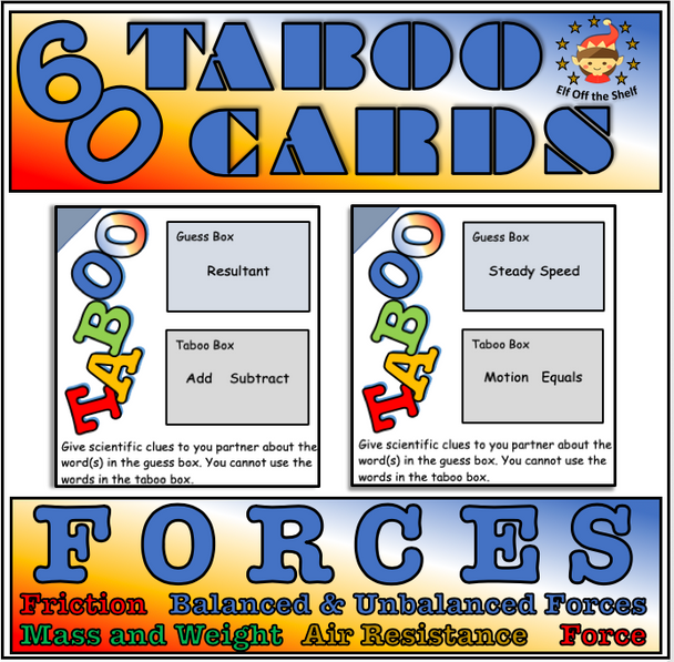 Forces - 60 Taboo Cards for Middle School Science