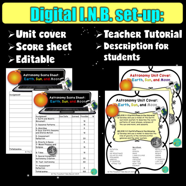 Earth Sun and Moon Space Unit Digital Notebook Bundle