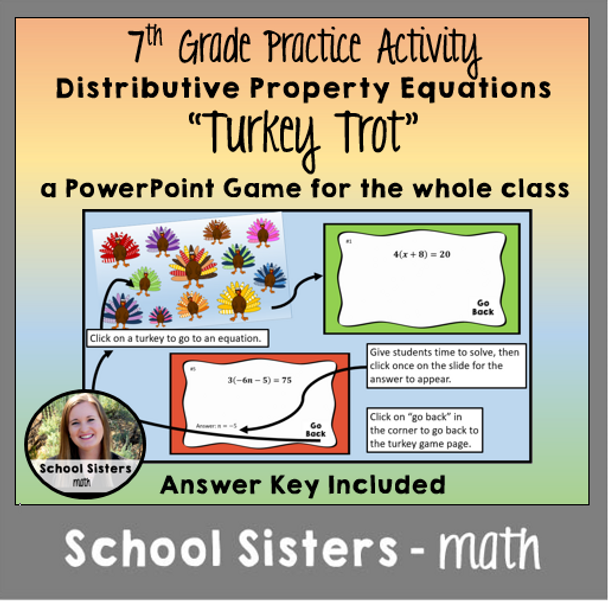 Distributive Property Equations Turkey Trot