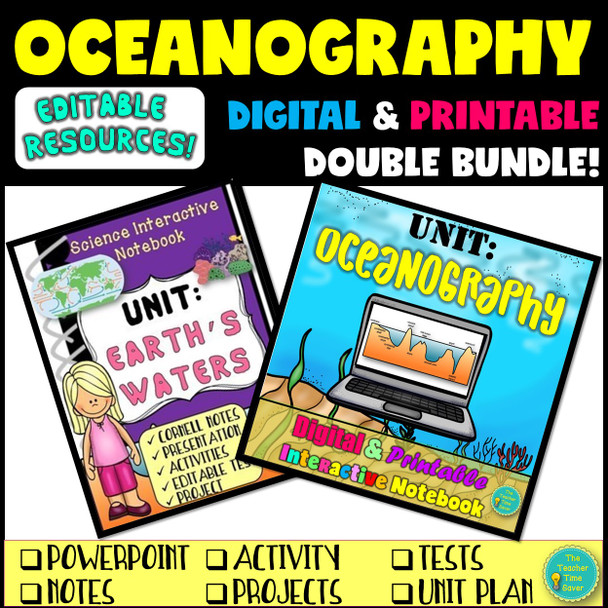 OCEANOGRAPHY INTERACTIVE NOTEBOOK BUNDLE- PRINTABLE & DIGITAL (Google Apps)