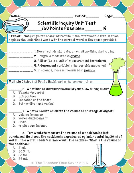 Scientific Investigation Test and Quiz- Editable