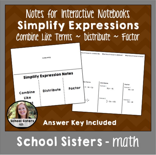 Simplify Expressions Notes for Interactive Notebooks