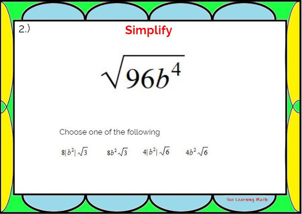 Simplifying Radicals: Digital BOOM Cards - 20 Problems