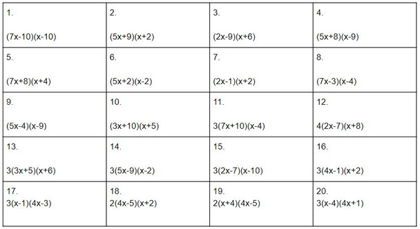 Factoring Quadratic Trinomials where a>1 - 20 Task Cards