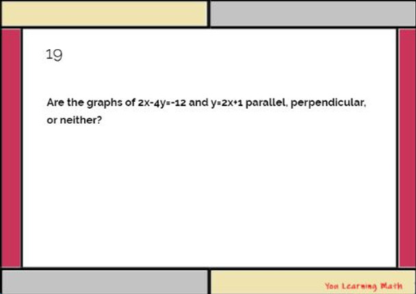 Parallel and Perpendicular Lines (writing and identifying) : Google Slides - 20 Problems