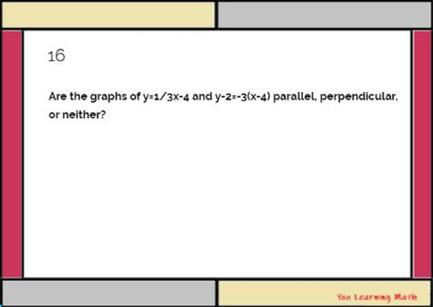 Parallel and Perpendicular Lines - 21 Task Cards 
