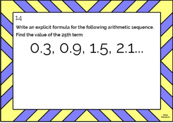 Arithmetic Sequences: Explicit and Recursive Formulas - 20 Task Cards