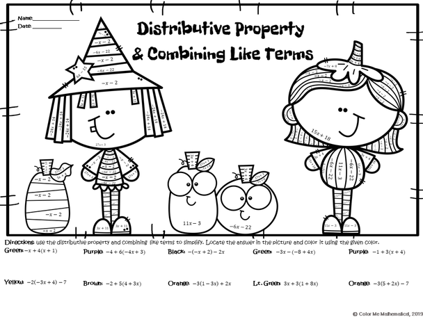 HALLOWEEN - Basic Algebra - Distributive Property & Combining Like Terms