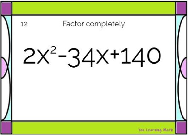 Factoring Quadratic Trinomials where a=1 and the Difference of Perfect Squares: Task Cards - 21 Problems