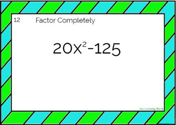 Factoring Special Cases: Task Cards - 20 Problems