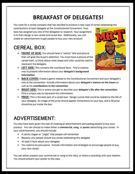 Breakfast of Delegates at the Constitutional Convention: Cereal Box PBL