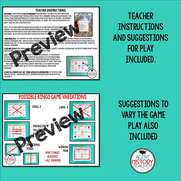 Articles of Confederation Constitution Bingo Review STAAR Review