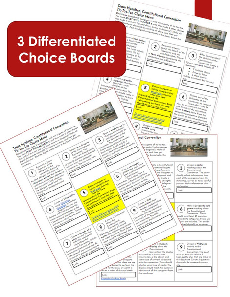 Constitutional Convention Choice Board Learning Menus (set of 3)