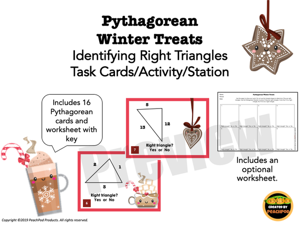 Pythagorean  Winter Treats: Identifying Right Triangles - Task Cards/Activity/Station