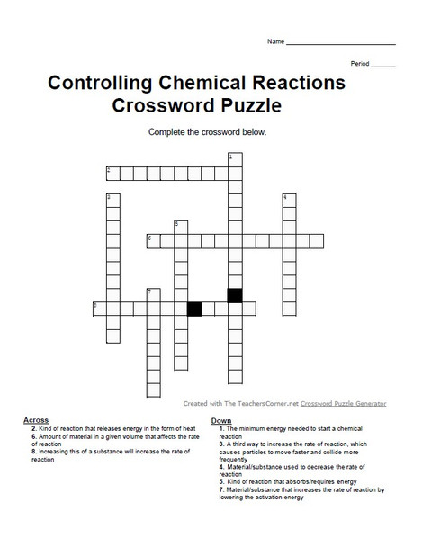 Introduction to Chemistry - Controlling Chemical Reactions Crossword Puzzle