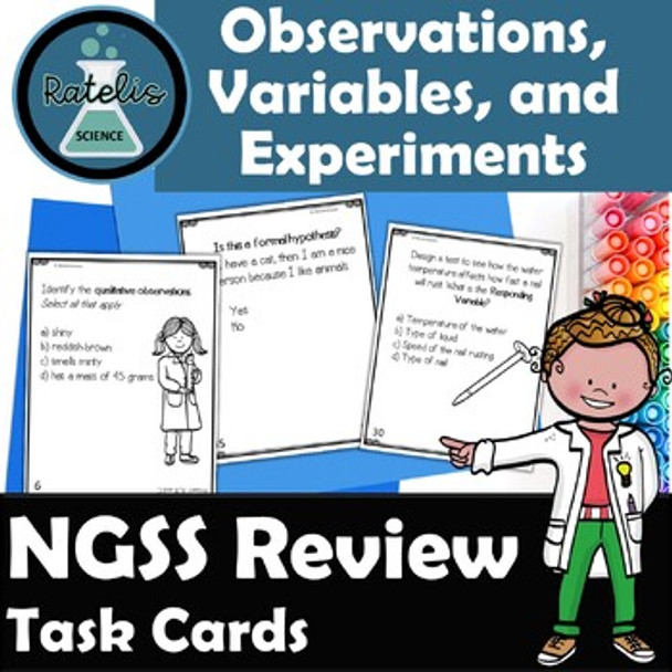 Observations, Variables, Experiments Task Cards NGSS SEP Science 64 Questions