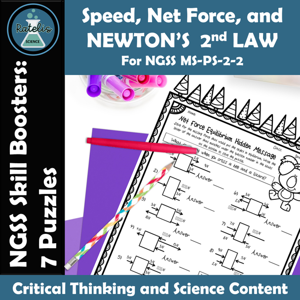 Speed, Net Force, and Newton's 2nd Review Puzzles NGSS MS-PS-2-2 