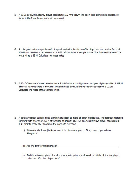 Newton's 2nd Law Problem Set with a Key