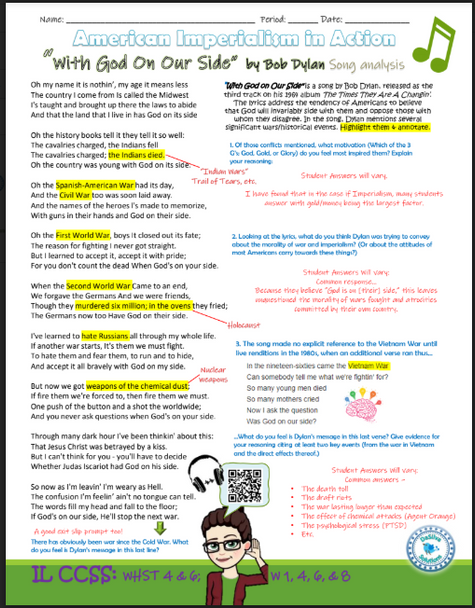 American Imperialism - "With God on Our Side" Bob Dylan Song Analysis Activity